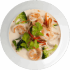 Soupe aux crevettes + riz + boisson